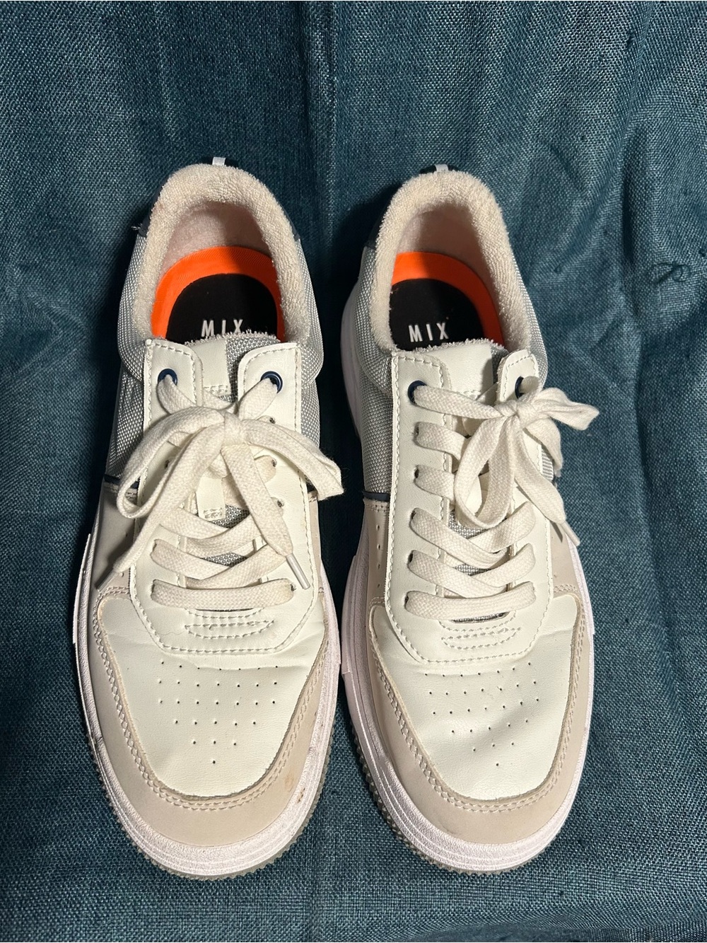 Mix No. 6 White and Beige Low-Top Sneakers with Orange Insole